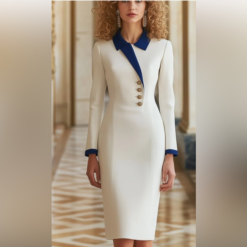 •OYROSY NWT 3XL
Women’s Soft Contrast Midi Lapel Dress w/ Long Sleeves